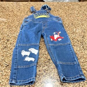 Mini Boden Blue Overalls with Tractor and Sheep Design